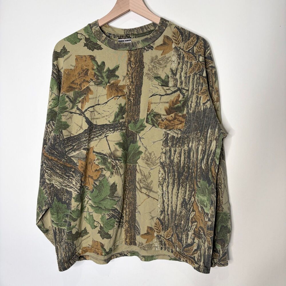 Vintage Jerzees Outdoor Long Sleeve Shirt Camo Realtree Camouflage Hunting 90s L